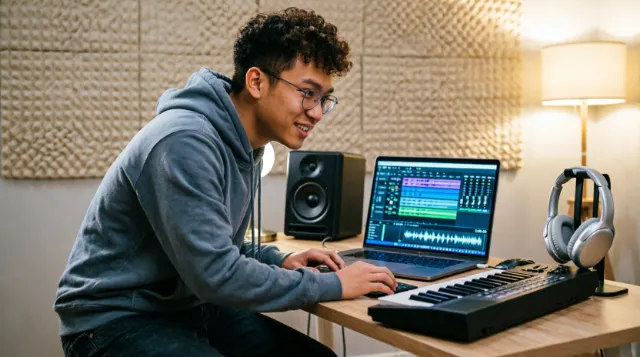 Débutant découvrant un logiciel DAW pour créer et enregistrer de la musique sur ordinateur