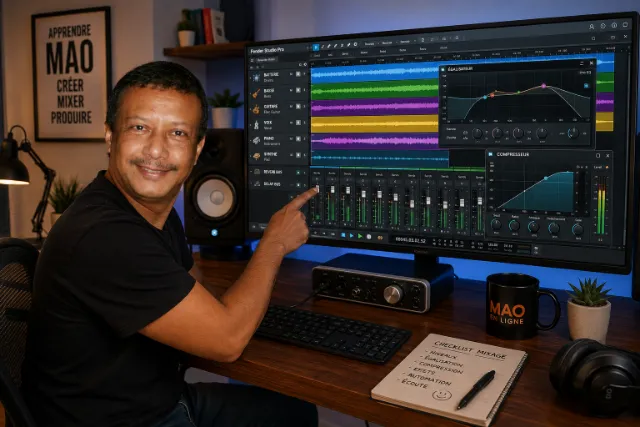 Gaetan apprenant les bases du mixage dans Fender Studio Pro