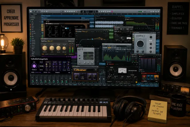 Studio MAO encombré de nombreux plugins et effets audio
