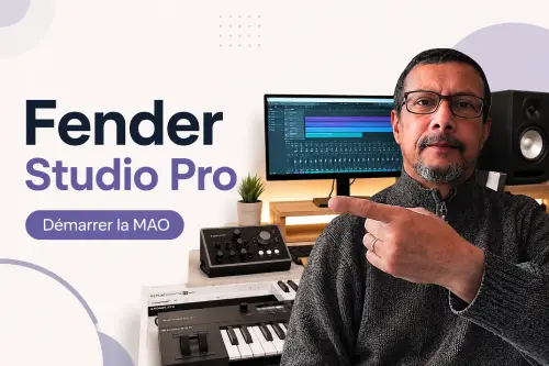 Installation home studio de Gaetan avec ordinateur, clavier MIDI et interface audio